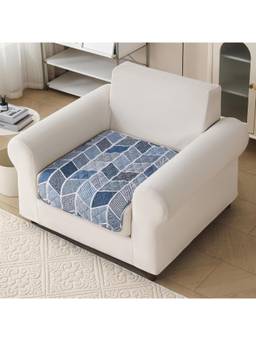 House of Quirk - Quilted Printed Anti Slip Hexa Blue Sofa Mat