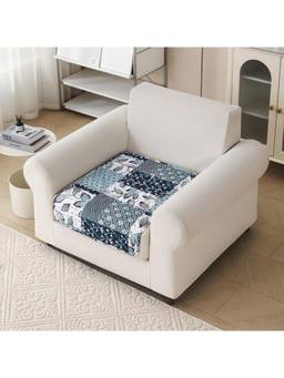House of Quirk - Quilted Printed Anti Slip Paisley Blue Sofa Mat