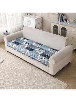House of Quirk - Quilted Anti Slip for Living Room Furniture Paisley Blue 3 Seater Sofa Mat