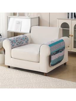 House of Quirk - Quilted Printed Anti Slip Armrest Boho Navy Blue Sofa Mat (1 Seater) (Pack of 2)