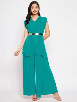 Uptownie - Pleated Pants with A Front Drape-Blue