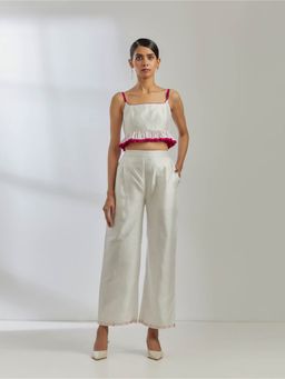 The Indian Cause - White Raw Silk Rigel Top with White Palazzo (Set of 2)