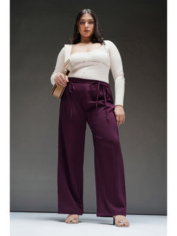 FREAKINS - Wine Violet Curve Drawstring Korean Pant