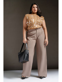 FREAKINS - Dark Taupe Curve Textured Korean Pant