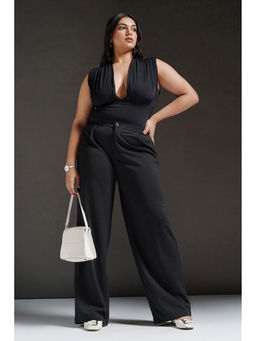 FREAKINS - Onyx Black Curve Textured Korean Pant