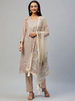 Readiprint - Georgette Brown Straight Style Unstitched Dress Material (Set of 3)