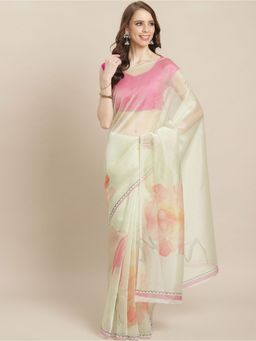 Odette - Off White Organza Saree with Unstitched Blouse