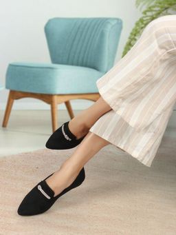 ELLE - Womens Fashionable Embellished Black Color Solid Comfortable Loafers