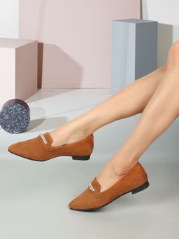 ELLE - Womens Fashionable Embellished Tan Color Solid Comfortable Loafers