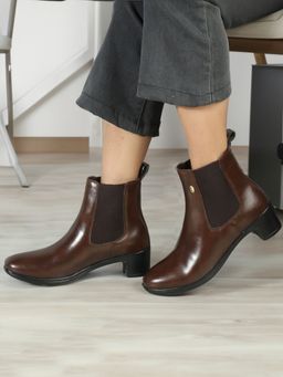 ELLE - Womens Fashionable Brown Color Slip On Chelsea Boots