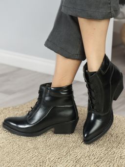 ELLE - Womens Fashionable Black Color Lace-Ups Boots