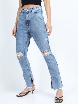 TOKYO TALKIES - Women Flared Highly Distressed Light Fade Stretchable Cotton Jeans