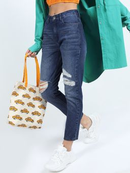 TOKYO TALKIES - Women Straight Fit Mid-Rise Highly Distressed Light Fade Jeans