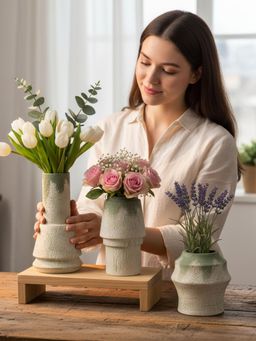 ELARE - Layered Form Textured Ceramic Vase Set (Pack of 3)