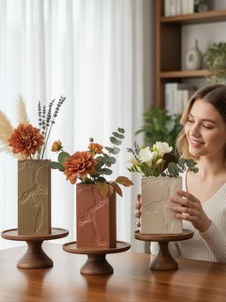 ELARE - Rectangular Embossed Botanical Relief Vases (Pack of 3)
