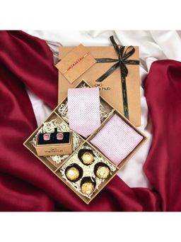 The Tie Hub - Pink Self Textured Microfiber Gift Set with Chocolate
