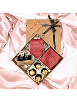 The Tie Hub - Red Self Dots and Squares Microfiber Gift Set with Chocolate