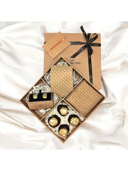 The Tie Hub - Yellow Geometric Microfiber Gift Set with Chocolate