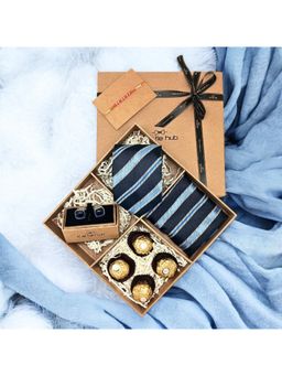 The Tie Hub - Blue Stripe Microfiber Gift Set with Chocolate