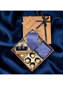 The Tie Hub - Blue Polka Microfiber Gift Set with Chocolate