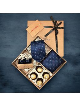 The Tie Hub - Navy Blue and White Dots Microfiber Gift Set with Chocolate
