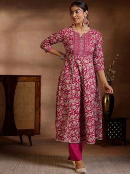 Libas - Women Pink Printed Anarkali Kurta with Pant