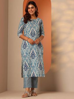 Libas - Women Blue Printed Kurta with Pant