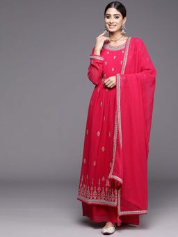Libas - Women Pink Embroidered Kurta with Palazzo & Dupatta