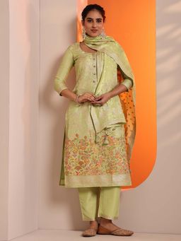 Libas - Women Green Floral Kurta with Pant & Dupatta