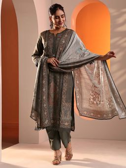 Libas - Women Grey Printed Lining Kurta with Pant & Dupatta