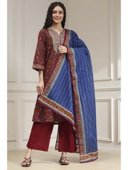 Biba - Women Rust Printed Kurta with Palazzo & Dupatta