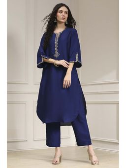 Biba - Women Blue Embroidered Kurta with Pant
