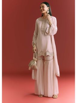 KALKI FASHION - Women Pink Embroidered Kurti with Sharara & Dupatta