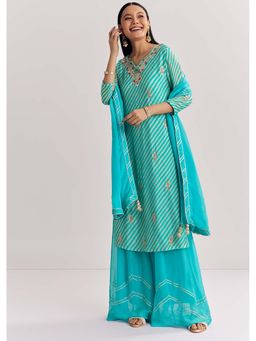 KALKI FASHION - Women Turquoise Printed Kurta with Palazzo & Dupatta