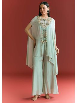 KALKI FASHION - Women Green Embroidered Cape with Inner & Palazzo