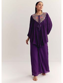 KALKI FASHION - Women Purple Embroidered Kaftan Kurti with Inner & Palazzo