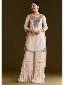 KALKI FASHION - Women Off White Embroidered Kurti with Sharara & Dupatta