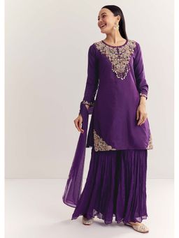 KALKI FASHION - Women Purple Embroidered Kurti with Sharara & Dupatta