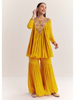 KALKI FASHION - Women Yellow Embroidered Kurta with Sharara