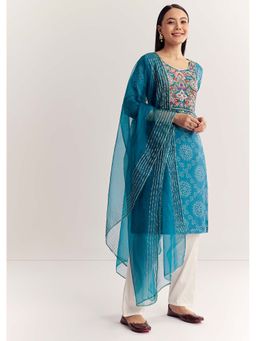 KALKI FASHION - Women Teal Printed Kurta with Pant & Dupatta