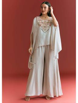 KALKI FASHION - Women Ivory Embroidered Kaftan Tunic with Inner & Palazzo