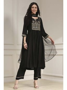 Biba - Women Black Embroidered Anarkali Kurta with Pant & Dupatta