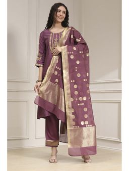 Biba - Women Mauve Embroidered Kurta with Pant & Dupatta
