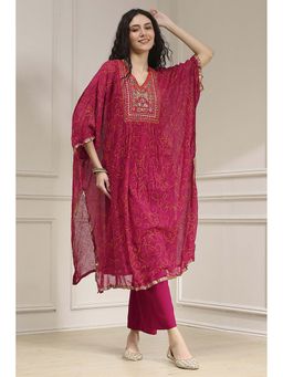 Biba - Women Pink Printed Kaftan Kurta with Inner & Pant