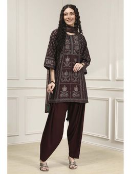 Biba - Women Brown Printed Kurti with Salwar & Dupatta