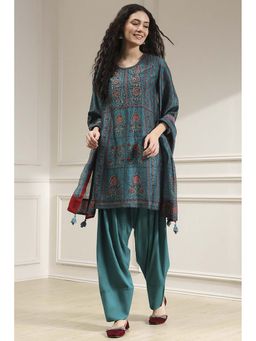 Biba - Women Teal Printed Kurti with Salwar &amp; Dupatta