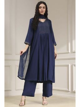 Biba - Women Blue Solid Kurta with Palazzo & Dupatta