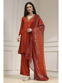 Biba - Women Orange Solid Kurta with Palazzo & Dupatta