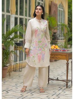 Autumnlane - Women Beige Embroidered Kurta with Pant