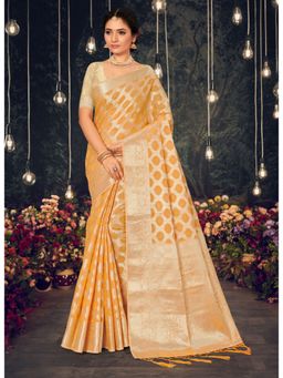 Sangam Prints - Yellow Woven Work Traditional Tassels Saree with Unstitched Blouse